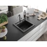Mexen Vito Granitspüle 1-becken mit Küchenarmatur Flora, schwarz - 6503-77-670401-07-B