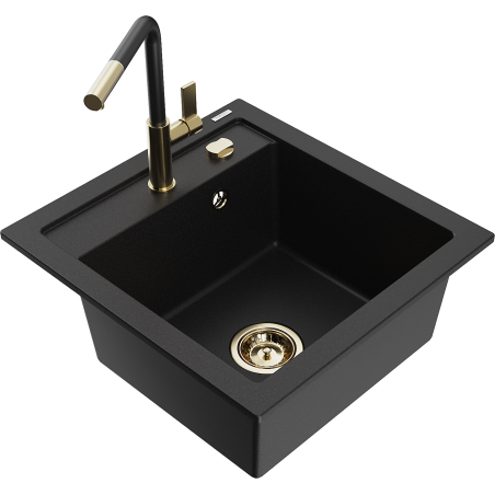 Mexen Vito Granitspüle 1-Becken mit Küchenarmatur Flora, schwarz - 6503-77-670401-57-G
