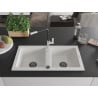 Mexen Mario Granitspüle 2-Becken mit Küchenarmatur Flora, weiß - 6504-20-670401-07-B