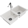Mexen Mario Granitspüle 2-Becken mit Küchenarmatur Flora, weiß - 6504-20-670401-07-B