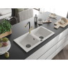 Mexen Mario 2-Kammer-Design Granitspüle mit Küchenarmatur Flora, weiß - 6504-20-670401-57-B