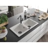 Mexen Mario Granitspüle 2-becken mit Küchenarmatur Flora, weiß - 6504-20-670401-70-B