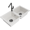 Mexen Mario 2-Kammer-Gran-Spülbecken mit Küchenarmatur Flora, weiß - 6504-20-670401-70-B