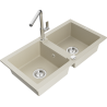 Mexen Mario Granitspüle 2-Kammer mit Küchenarmatur Flora, beige - 6504-69-670401-00