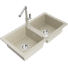 Mexen Mario granitspüle mit 2 becken und küchenarmatur Flora, beige - 6504-69-670401-00