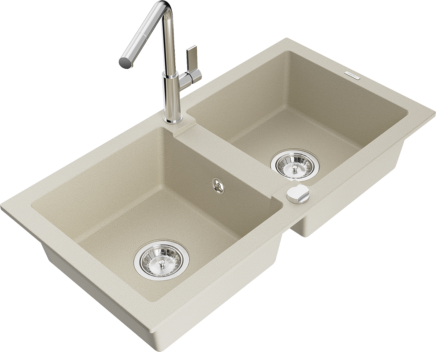 Mexen Mario 2-Becken-Granitspüle mit Mischbatterie Flora, Beige - 6504-69-670401-00