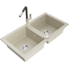 Mexen Mario Granitspüle 2-Becken mit Küchenarmatur Flora, beige - 6504-69-670401-07