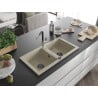 Mexen Mario Granitspüle 2-becken mit Küchenarmatur Flora, beige - 6504-69-670401-07-B