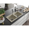 Mexen Mario granitspüle mit 2 Becken und Küchenarmatur Flora, beige - 6504-69-670401-07-B