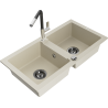 Mexen Mario Granitspüle 2-becken mit Küchenarmatur Flora, beige - 6504-69-670401-07-B