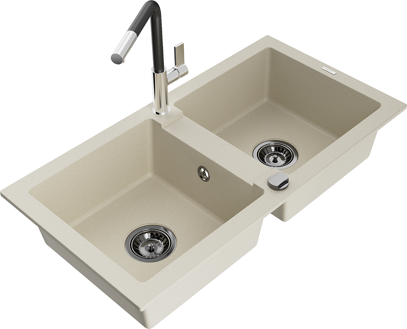 Mexen Mario 2-Becken-Granitspüle mit Mischbatterie Flora, Beige - 6504-69-670401-07-B