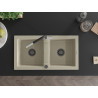 Mexen Mario Granitspüle 2-becken mit Küchenarmatur Flora, beige - 6504-69-670401-07-B