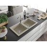 Mexen Mario Granitspüle 2-Becken mit Küchenarmatur Flora, beige - 6504-69-670401-09