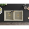 Mexen Mario Granitspüle 2-Kammer mit Küchenarmatur Flora, beige - 6504-69-670401-57-G