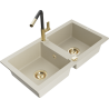 Mexen Mario 2-Becken-Granitspüle mit Mischbatterie Flora, Beige - 6504-69-670401-57-G