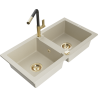 Mexen Mario Granitspüle 2-Kammer mit Küchenarmatur Flora, beige - 6504-69-670401-57-G