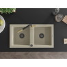 Mexen Mario Granitspüle 2-Fach mit Küchenarmatur Flora, Beige - 6504-69-670401-57-B