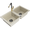 Mexen Mario 2-Becken-Granitspüle mit Mischbatterie Flora, Beige - 6504-69-670401-57-B