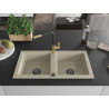 Mexen Mario Granitspüle 2-Fach mit Küchenarmatur Flora, Beige - 6504-69-670401-57-B