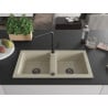Mexen Mario Granit-Spüle mit 2 Becken und Küchenarmatur Flora, beige - 6504-69-670401-70-B