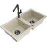 Mexen Mario granitspüle 2-becken mit küchenarmatur Flora, beige - 6504-69-670401-70-B