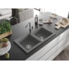 Mexen Mario Granitspüle 2-Kammer mit Küchenarmatur Flora, grau - 6504-71-670401-06
