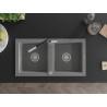 Mexen Mario Granitspüle 2-Becken mit Küchenarmatur Flora, grau - 6504-71-670401-07