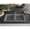 Mexen Mario Granitspüle mit 2 Becken und Küchenarmatur Flora, grau - 6504-71-670401-07-B