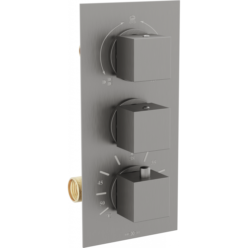 Mexen Cube thermostatische Dusch-Badewannenarmatur mit 3 Ausgängen, Graphit - 77503-66