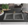 Mexen Mario Granit Spüle 2-Kammer mit Küchenarmatur Flora, grau - 6504-71-670401-57-B