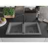 Mexen Mario Granitspüle 2-fach mit Küchenarmatur Flora, grau - 6504-71-670401-70-B