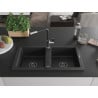 Mexen Mario Granitspüle 2-Komponenten mit Küchenarmatur Flora, schwarz/silber Metallic - 6504-73-670401-07-B