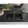 Mexen Mario Granitspüle mit 2 Becken und Küchenarmatur Flora, schwarz/silber metallic - 6504-73-670401-07-B