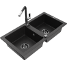 Mexen Mario Granitspüle 2-Komponenten mit Küchenarmatur Flora, schwarz/silber Metallic - 6504-73-670401-07-B