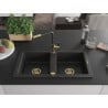 Mexen Mario Granitspüle 2-Kammer mit Küchenarmatur Flora, schwarz/silber metallic - 6504-73-670401-57-G