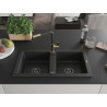 Mexen Mario Granitspüle 2-becken mit Küchenarmatur Flora, schwarz/silber metallic - 6504-73-670401-57-B