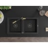Mexen Mario Granitspüle 2-becken mit Küchenarmatur Flora, schwarz/silber metallic - 6504-73-670401-57-B