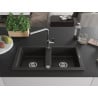 Mexen Mario Granitspüle 2-Kammer mit Küchenarmatur Flora, Schwarz/Gold Metallic - 6504-75-670401-00
