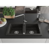 Mexen Mario Granitspüle mit zwei Becken und Kücharmatur Flora, schwarz/gold metallic - 6504-75-670401-00