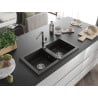 Mexen Mario Granitspüle 2-Kammer mit Küchenarmatur Flora, Schwarz/Gold Metallic - 6504-75-670401-00