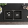 Mexen Mario Granitspüle 2-Becken mit Küchenarmatur Flora, schwarz/gold metallic - 6504-75-670401-07