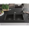 Mexen Mario Granitspüle 2-Kammer mit Küchenarmatur Flora, schwarz/gold metallic - 6504-75-670401-07-B