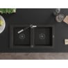 Mexen Mario Granitspüle 2-Kammer mit Küchenarmatur Flora, schwarz/gold metallic - 6504-75-670401-07-B