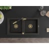 Mexen Mario Granitspüle 2-Kammern mit Küchenarmatur Flora, schwarz/goldener Metallic - 6504-75-670401-57-G