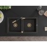 Mexen Mario granitspüle mit 2 Becken und Küchenarmatur Flora, schwarz/gold Metallik - 6504-75-670401-57-G