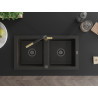 Mexen Mario Granitspüle 2-Kammer mit Küchenarmatur Flora, schwarz/gold metallic - 6504-75-670401-57-B