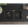 Mexen Mario Granitspüle 2-Kammern mit Küchenarmatur Flora, Schwarz/Gold Metallic - 6504-75-670401-57-B
