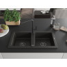 Mexen Mario Granitspüle 2-beckig mit Küchenarmatur Flora, schwarz/gold metallic - 6504-75-670401-70-B