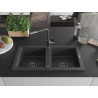 Mexen Mario Granitspüle mit 2 Becken und Küchenarmatur Flora, schwarz gesprenkelt - 6504-76-670401-08-B