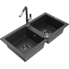 Mexen Mario 2-Kammer-Granitsapüle mit Küchenarmatur Flora, schwarz gesprenkelt - 6504-76-670401-08-B